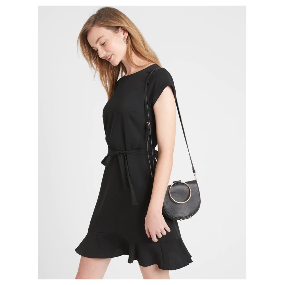 NWT BanR Flounce Hem Fit Flare Dress S Black F676